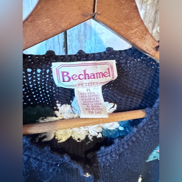 Bechamel Poinsettia & Holly Cardigann Christmas Sweater Size  Large Petite VTG - Picture 2 of 10